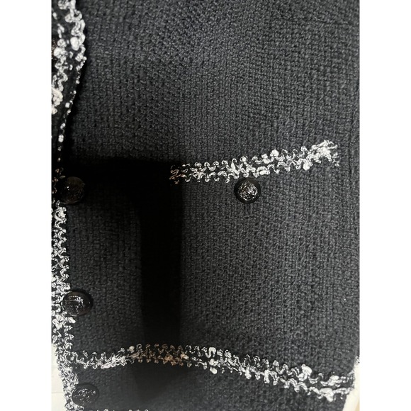 Talbots Womens Black Cotton Tweed Blazer Jacket White Braided Trim Size 16 NWOT - Picture 2 of 4